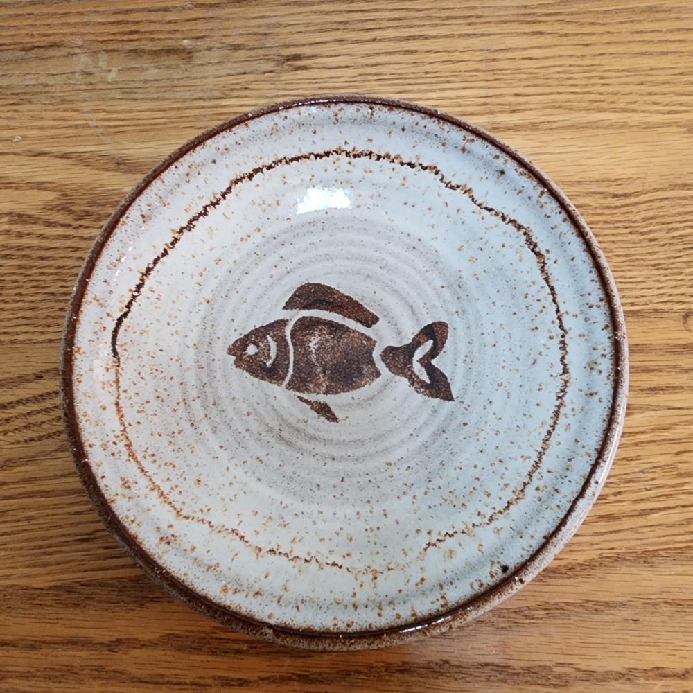 Hand Thrown  Studio Pottery Salad Plate Signed 7.25" Fish
